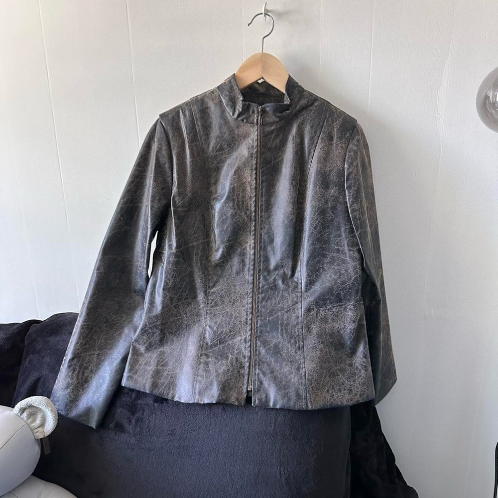 90s Cracked Faux Leather Full Zip Jacket
